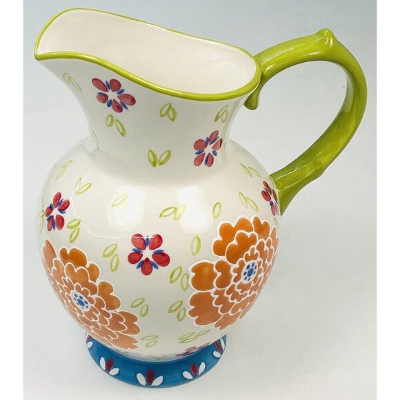 DUTCH WAX by Coastline Imports 9.25" Hand Painted Floral Ceramic PITCHER EUC - Picture 3 of 6